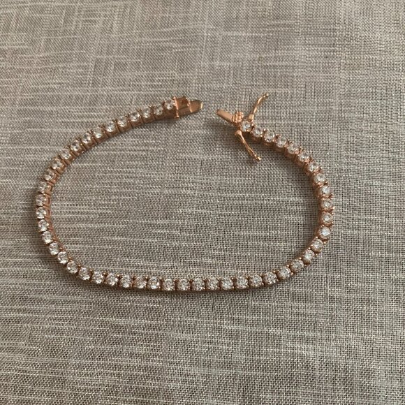 Rose Gold Plated Silver Tennis Bracelet - Picture 3 of 4